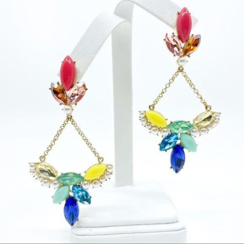Lulu Frost Earrings Crystal Rainbow Colors Chandelier Dangling Drop